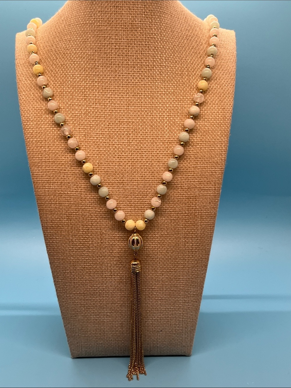 Erica Lyons Pastel Pink, Yellow & Mint Beaded Tassel Necklace